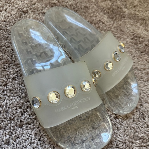 Karl Lagerfeld Tula Transparent pearl slides women’s size 9 - Picture 5 of 9